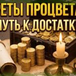 Секреты процветания и путь к достатку: золотые монеты, свиток и свеча.