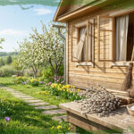 очищение дома от негатива, деревянный сруб с открытыми окнами и травами